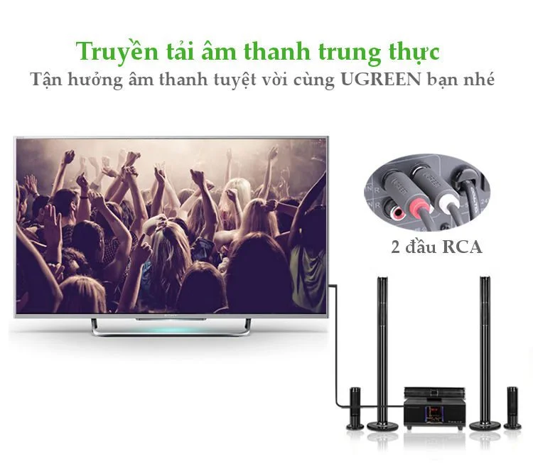 Cáp dữ liệu AV 3.5mm sang 2RCA truyền âm thanh dài 25cm Ugreen (10561)