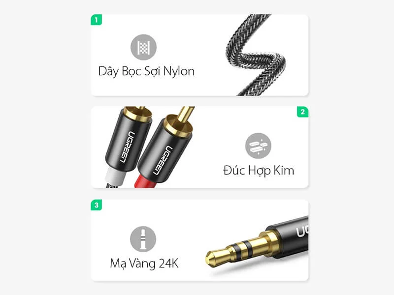 Cáp dữ liệu AV 3.5mm sang 2RCA truyền âm thanh dài 3M Ugreen (60242) — ảnh 5