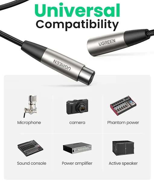Cáp dữ liệu AV XLR nối dài màu xám, dài 1M Ugreen (20499) — ảnh 3
