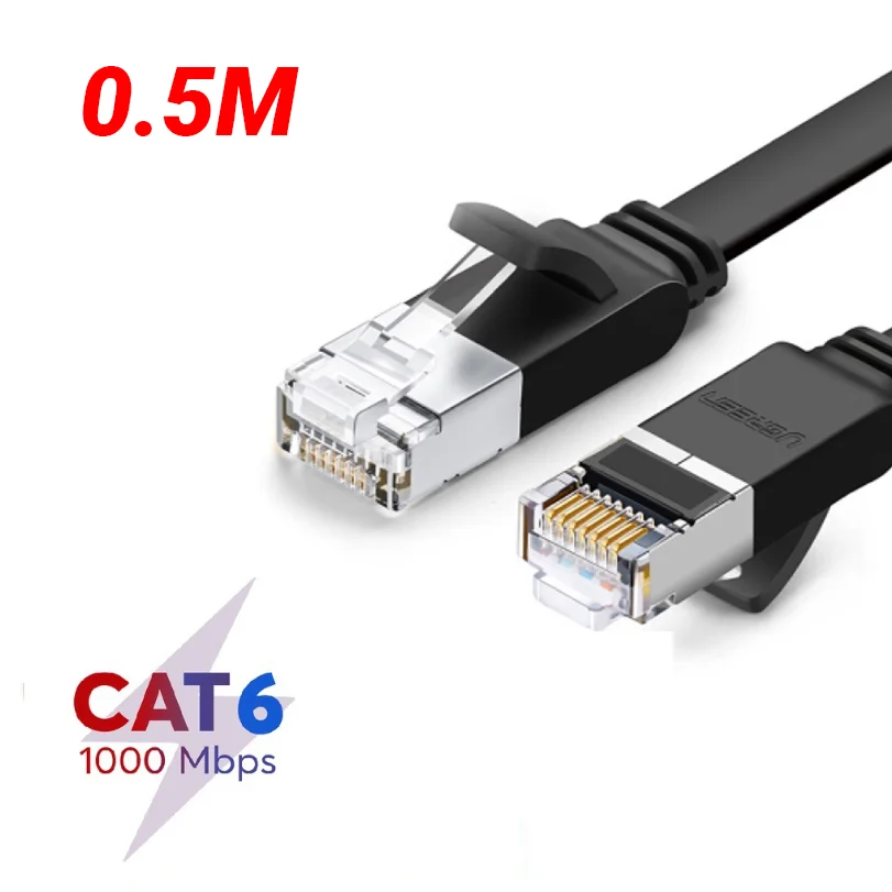 Cáp dữ liệu dạng dẹt nối mạng CAT6 màu đen, dài 0.5M Ugreen (50183) — ảnh 1