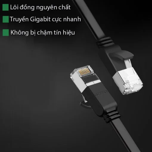 Cáp dữ liệu dạng dẹt nối mạng CAT6 truyền dữ liệu giữa các máy tính,màu đen, dài 10M Ugreen (50189) — ảnh 2