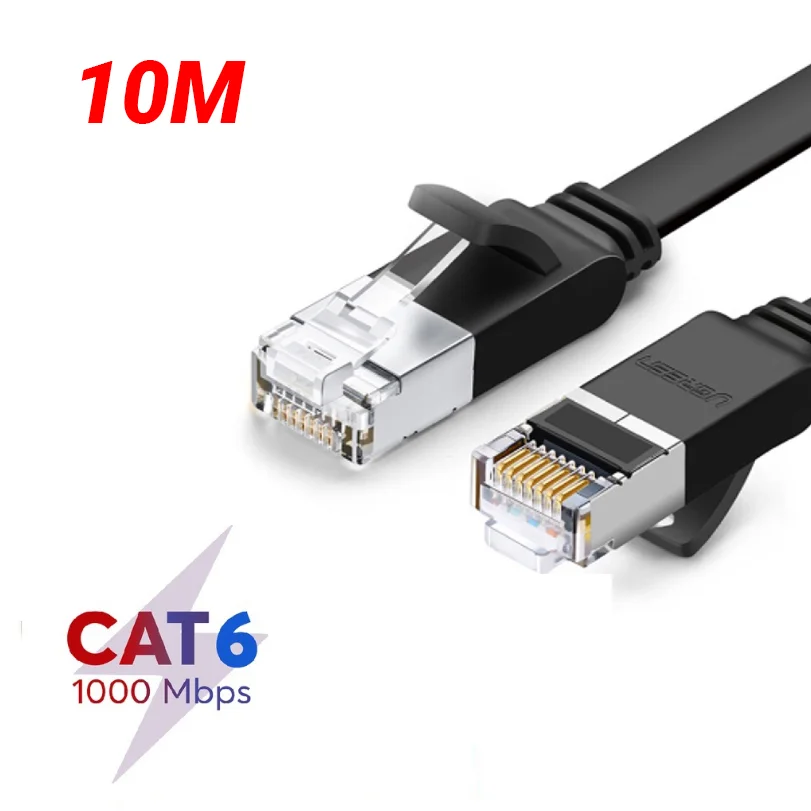 Cáp dữ liệu dạng dẹt nối mạng CAT6 truyền dữ liệu giữa các máy tính,màu đen, dài 10M Ugreen (50189)