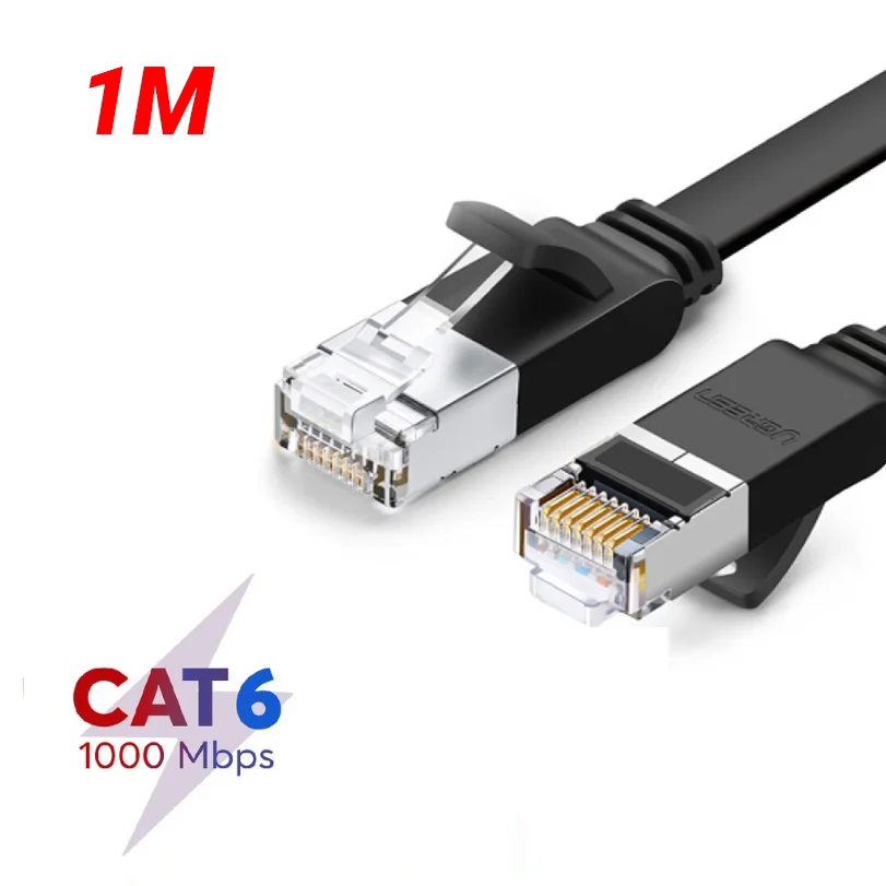 Cáp dữ liệu dạng dẹt nối mạng CAT6 truyền dữ liệu giữa các máy tính,màu đen, dài 1M Ugreen (50184)