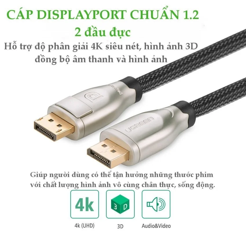 Cáp dữ liệu Displayport 1.2 truyền âm thanh hình ảnh dài 1.5M Ugreen (30119) — ảnh 6
