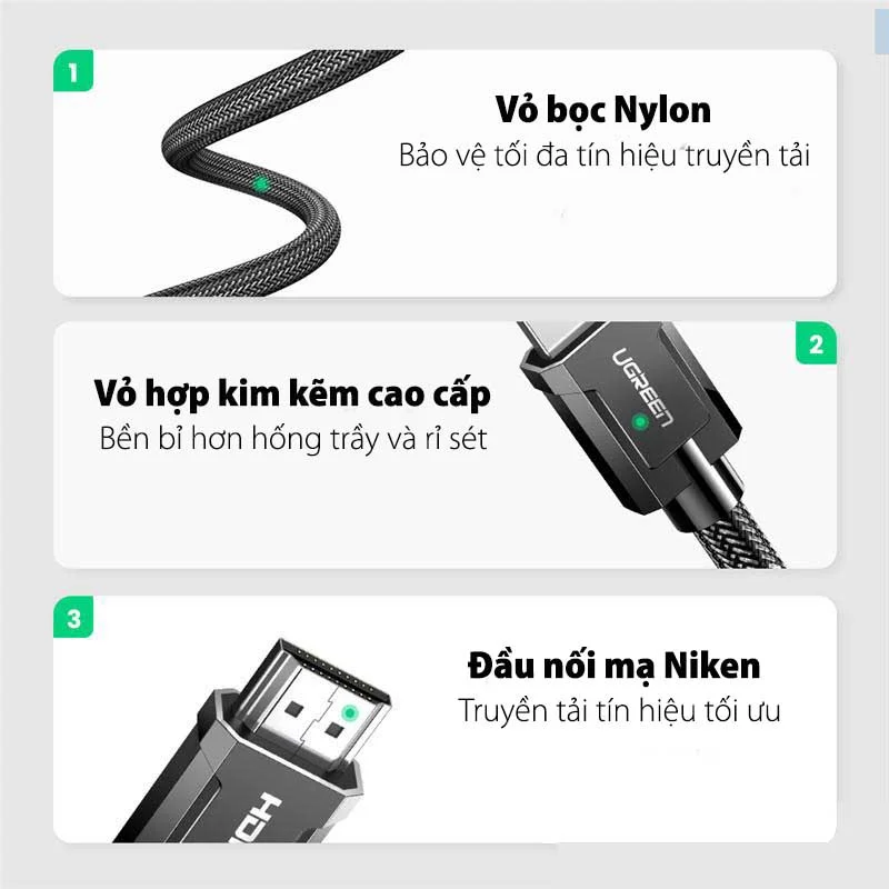 Cáp dữ liệu HDMI 2.0 truyền âm thanh hình ảnh dài 5M Ugreen (70326)