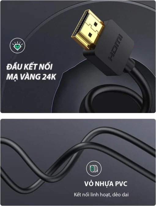 Cáp dữ liệu micro HDMI sang HDMI 1.4 truyền âm thanh hình ảnh dài 2M Ugreen (30103) — ảnh 3