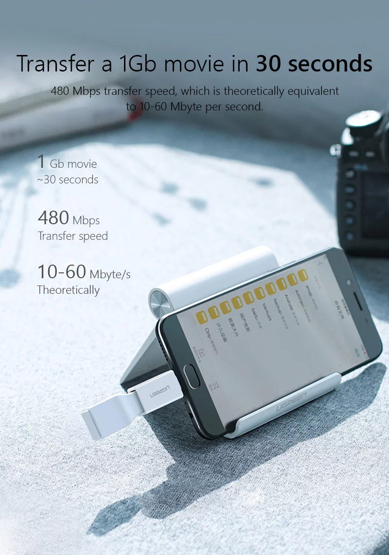 Cáp dữ liệu MicroUSB USB hỗ trợ OTG truyền dữ liệu giữa máy tính và điện thoại dài 25CM Ugreen (30529)