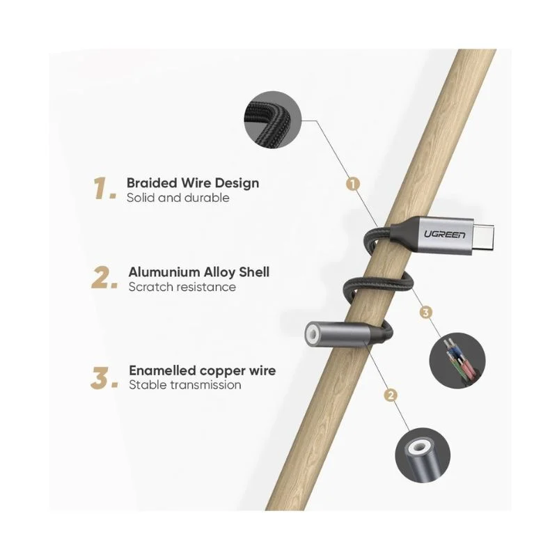 Cáp dữ liệu Type-C sang AV 3.5mm truyền âm thanh dài 10cm Ugreen (30632) — ảnh 4