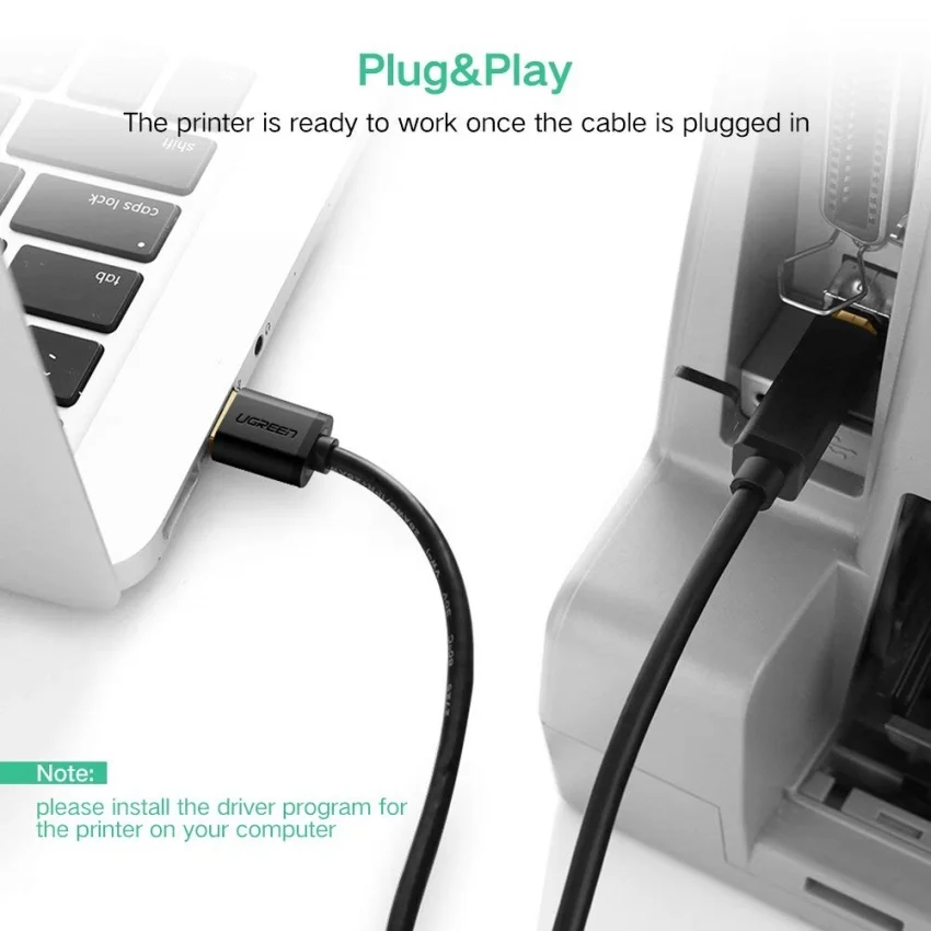 Cáp dữ liệu USB 2.0 cho máy in truyền dữ liệu từ máy tính ra máy in dài 2m Ugreen (20847)