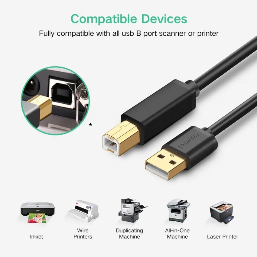 Cáp dữ liệu USB 2.0 cho máy in truyền dữ liệu từ máy tính ra máy in dài 1m Ugreen (20846) — ảnh 4