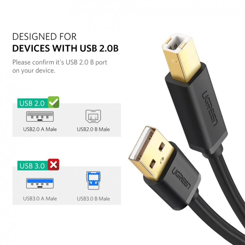 Cáp dữ liệu USB 2.0 cho máy in truyền dữ liệu từ máy tính ra máy in dài 2m Ugreen (20847)