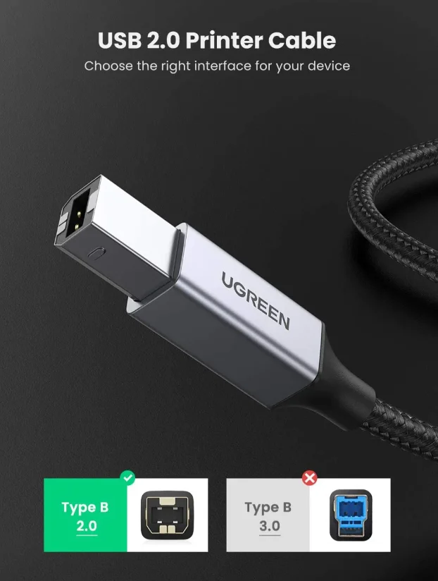 Cáp dữ liệu USB 2.0 cho máy in truyền dữ liệu từ máy tính ra máy in dài 2m Ugreen (80803) — ảnh 2