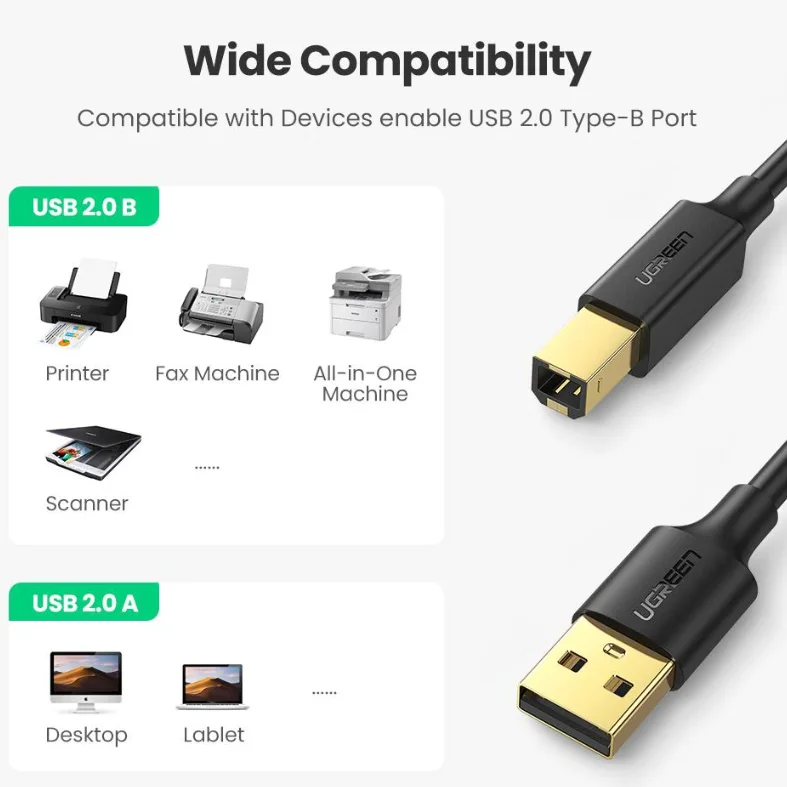 Cáp dữ liệu USB 2.0 cho máy in truyền dữ liệu từ máy tính ra máy in dài 3m Ugreen (10351) — ảnh 6