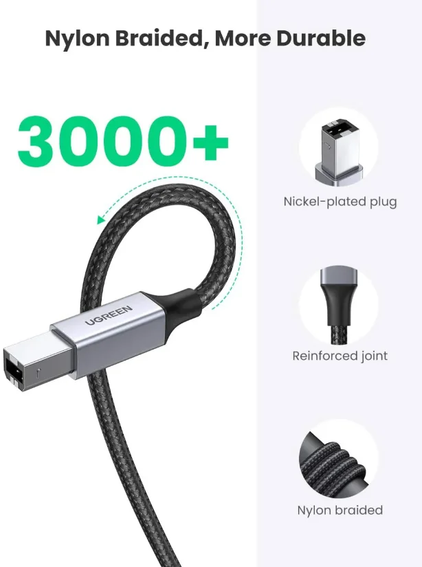 Cáp dữ liệu USB 2.0 cho máy in truyền dữ liệu từ máy tính ra máy in dài 3m Ugreen (80804) — ảnh 5