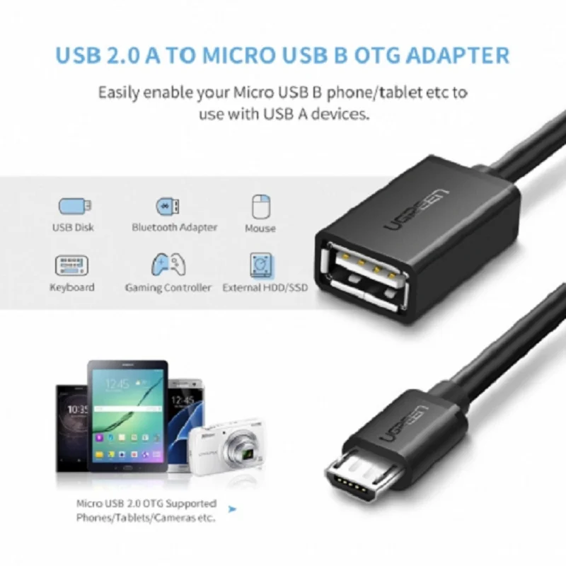 Cáp dữ liệu USB 2.0 OTG truyền dữ liệu giữa điện thoại và ổ cứng USB dài 12cm Ugreen (10396)