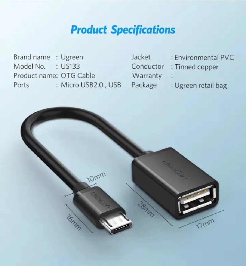 Cáp dữ liệu USB 2.0 OTG truyền dữ liệu giữa điện thoại và ổ cứng USB dài 12cm Ugreen (10396) — ảnh 3