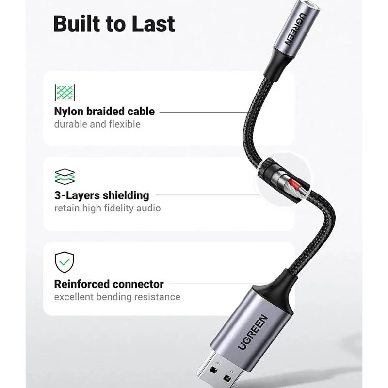 Cáp dữ liệu Usb 2.0 sang AV 3.5mm dài 25cm Ugreen (30757) — ảnh 3