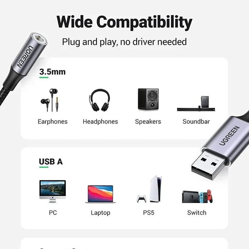 Cáp dữ liệu Usb 2.0 sang AV 3.5mm dài 25cm Ugreen (30757)