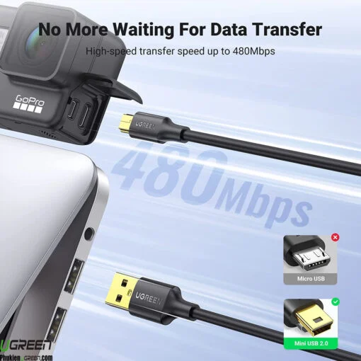 Cáp dữ liệu USB 2.0 sang Mini USB, truyền dữ liệu từ máy tính ra điện thoại dài 0.25M Ugreen (10353) — ảnh 5