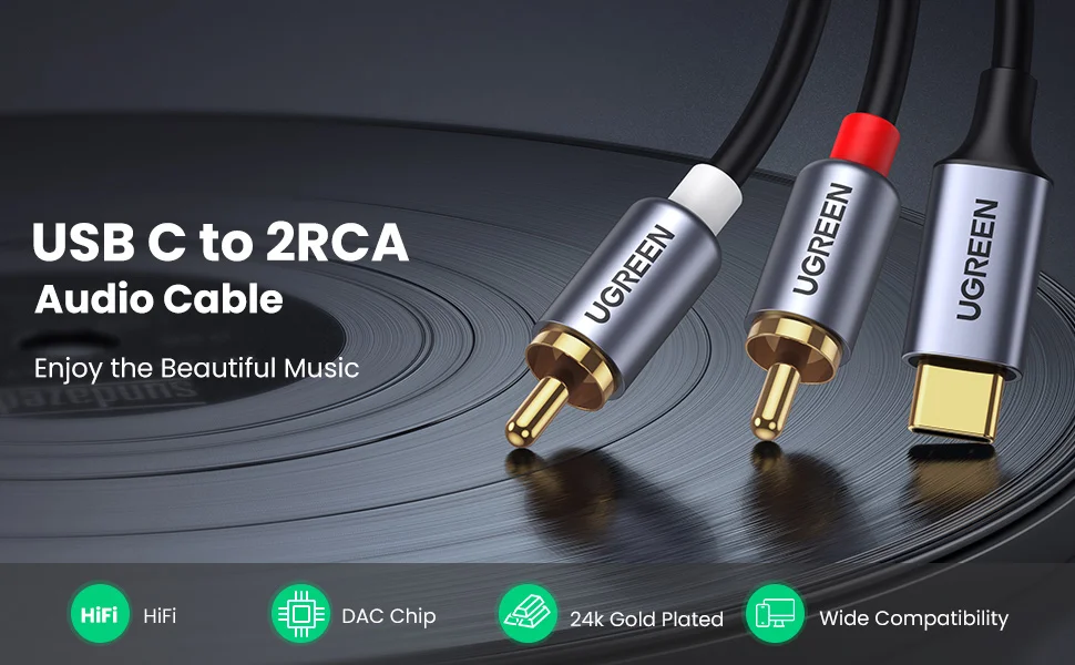 Cáp dữ liệu USB-C ra 2 đầu RCA dài 1.5m Ugreen (20193)