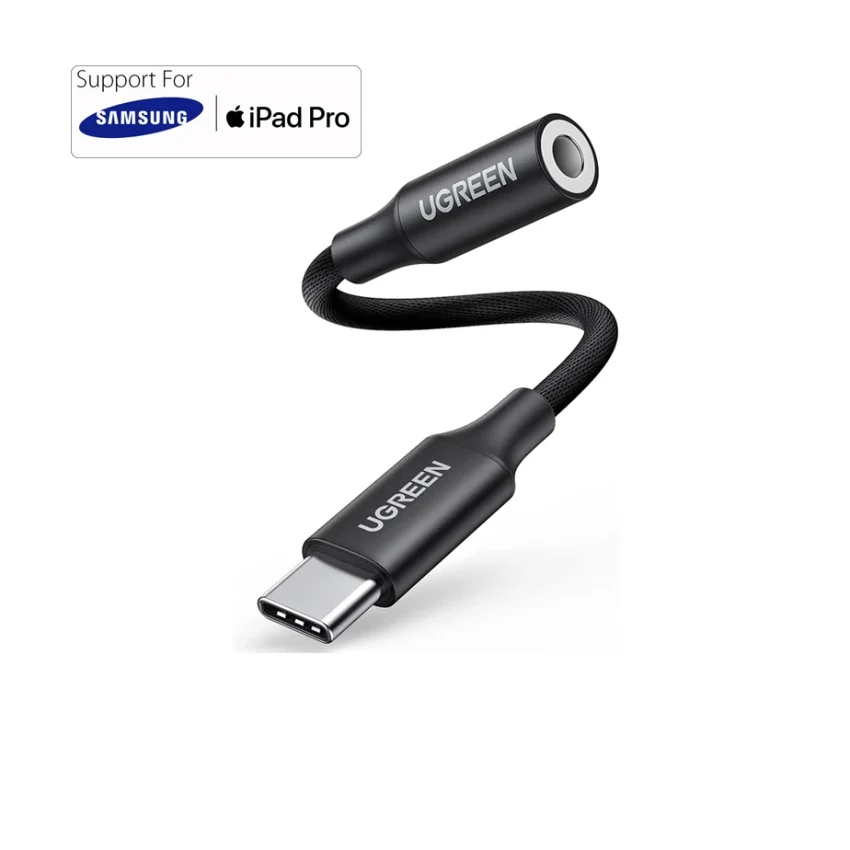 Cáp dữ liệu USB-c ra 3.5mm có chip truyền âm thanh từ điện thoại ra máy loa dài 10m Ugreen (50631)