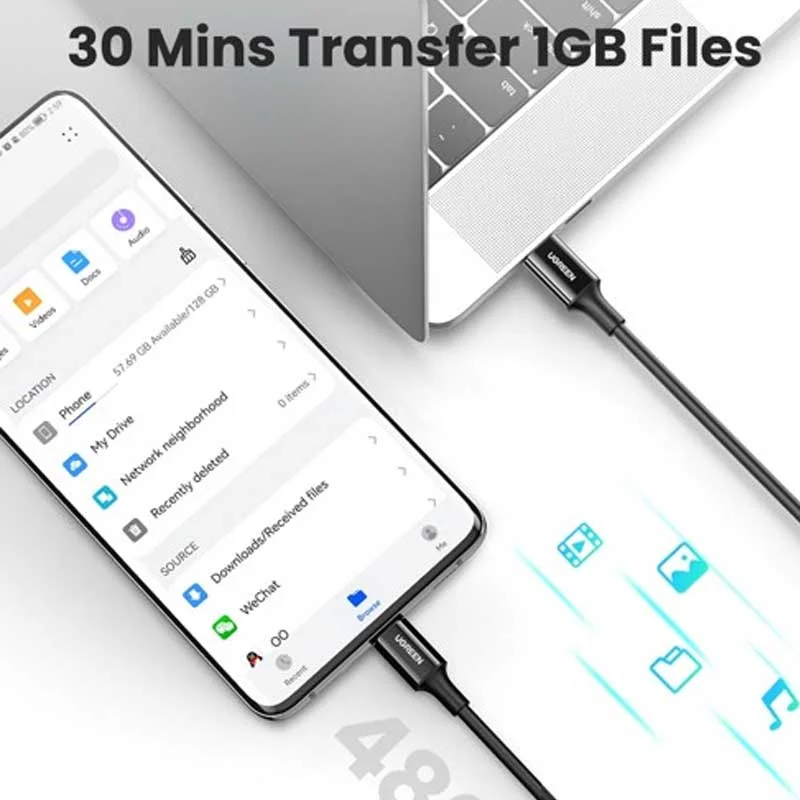 Cáp dữ liệu USB C truyền dữ liệu từ máy tính ra điện thoại dài 1M màu đen Ugreen (80371) — ảnh 4