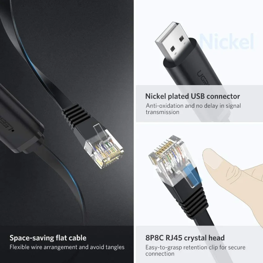 Dây chuyển đổi có chipset USB 2.0 sang RJ45 có chipset dài 3M Ugreen (60813)