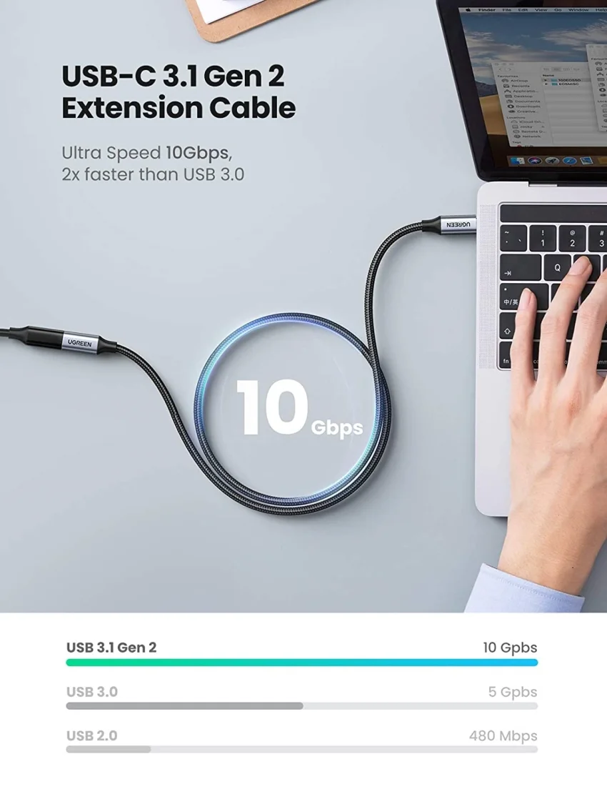 Cáp dữ liệu USB Type-C 3.1 Gen2 nối dài, truyền dữ liệu từ máy tính ra điện thoại dài 0.5M Ugreen US372 (80810) — ảnh 7