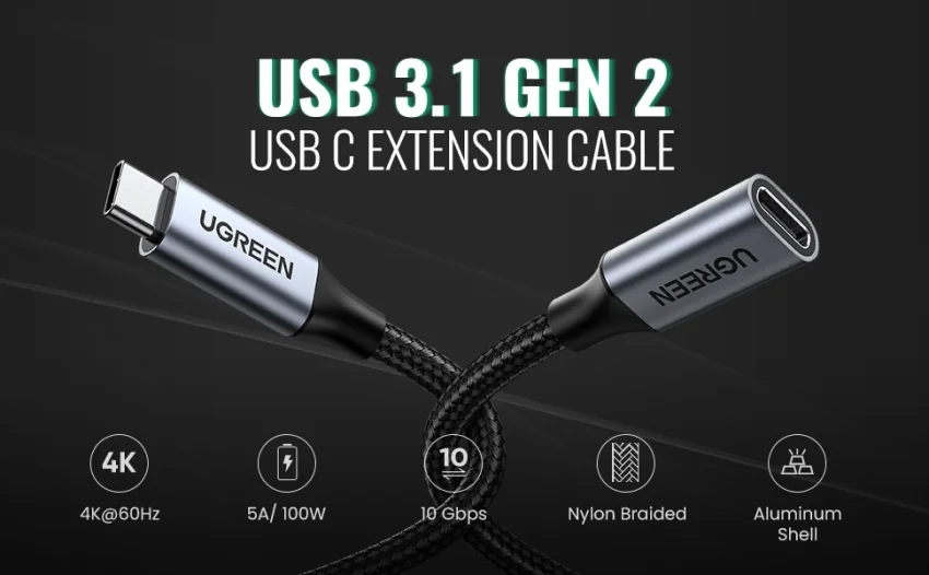 Cáp dữ liệu USB Type-C 3.1 Gen2 nối dài, truyền dữ liệu từ máy tính ra điện thoại dài 1.5M Ugreen US372 (30205) — ảnh 8