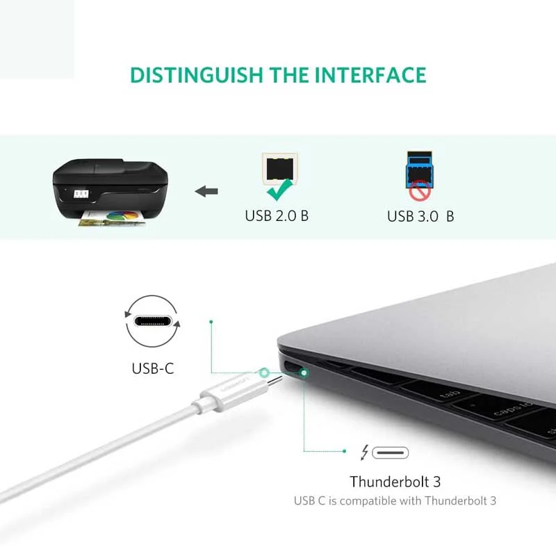 Cáp dữ liệu USB Type-C cho máy in truyền dữ liệu từ máy tính ra máy in dài 1.5m Ugreen (40417)