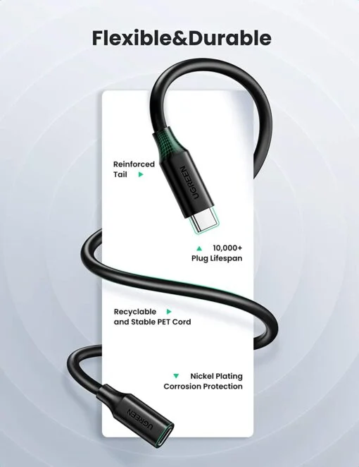 Cáp dữ liệu USB Type-c Gen 2 nối dài 1M Ugreen (10387)