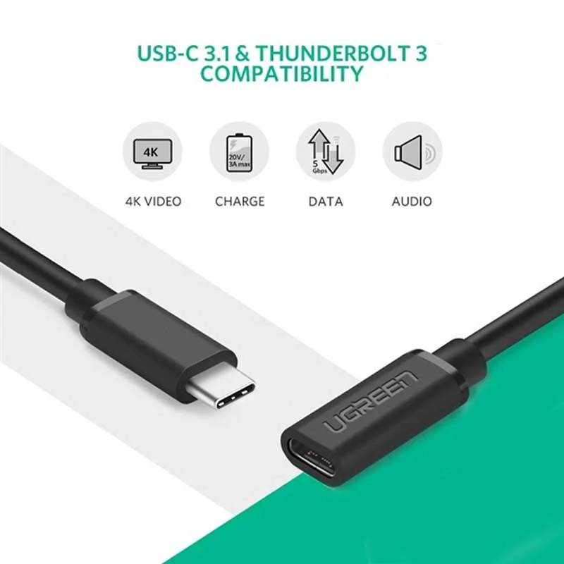 Cáp dữ liệu USB Type-c nối dài truyền dữ liệu giữa điện thoại và ổ cứng USB dài 0.5m Ugreen (40574) — ảnh 3