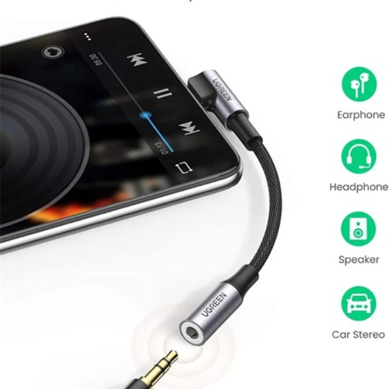 Cáp dữ liệu USB Type-C sang 3.5mm ,truyền dữ liệu từ điện thoại ra loa màu đen dài 10cm Ugreen (80723) — ảnh 3