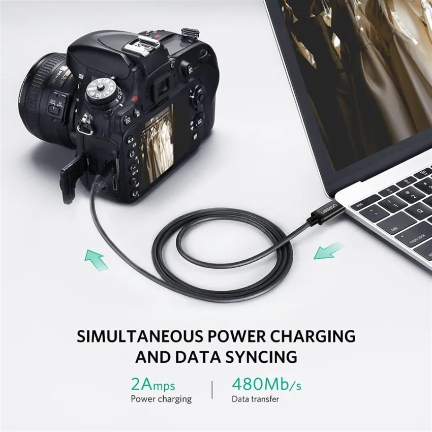 Cáp dữ liệu USB Type-C sang Mini USB ,truyền dữ liệu từ máy tính ra điện thoại màu đen dài 1m Ugreen (50445)