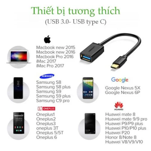 Cáp dữ liệu USB Type-C sang USB 3.0 truyền dữ liệu giữa máy tính và điện thoại dài 10cm, màu đen Ugreen (30701) — ảnh 5