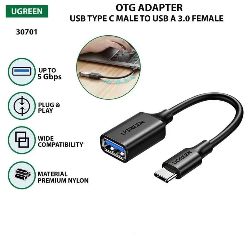 Cáp dữ liệu USB Type-C sang USB 3.0 truyền dữ liệu giữa máy tính và điện thoại dài 10cm, màu đen Ugreen (30701) — ảnh 8