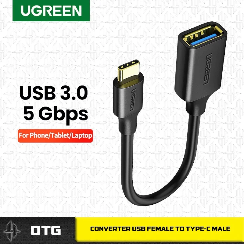 Cáp dữ liệu USB Type-C sang USB 3.0 truyền dữ liệu giữa máy tính và điện thoại dài 10cm, màu đen Ugreen (30701) — ảnh 2
