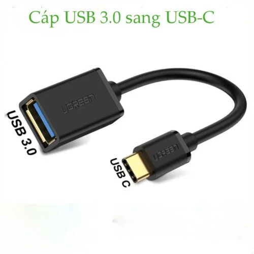 Cáp dữ liệu USB Type-C sang USB 3.0 truyền dữ liệu giữa máy tính và điện thoại dài 10cm, màu đen Ugreen (30701) — ảnh 3