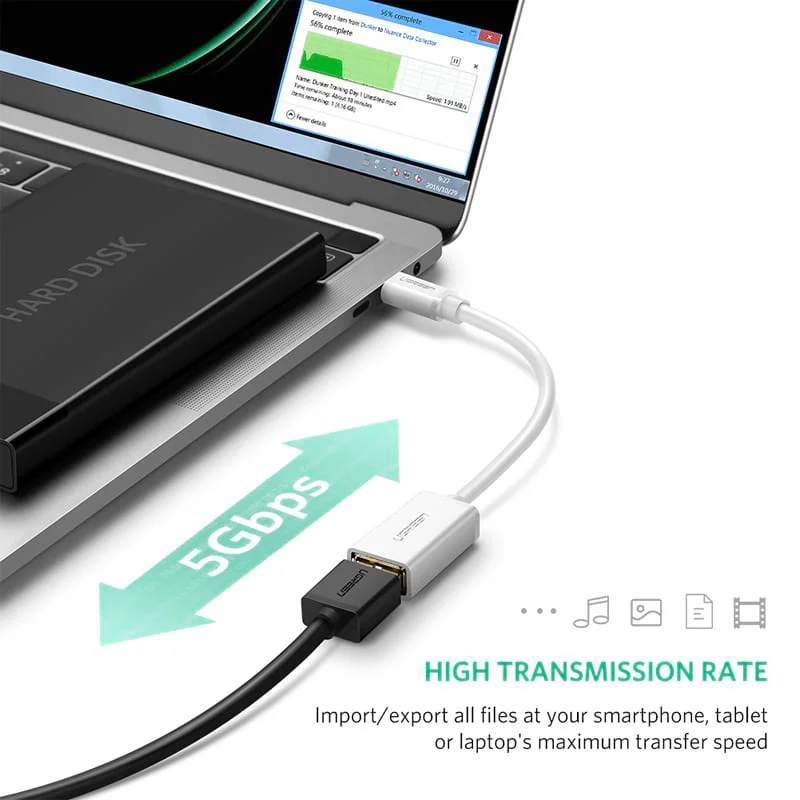 Cáp dữ liệu USB Type-C sang USB 3.0 Ugreen truyền dữ liệu giữa máy tính và điện thoại dài 10cm, màu trắng Ugreen (30702) — ảnh 8