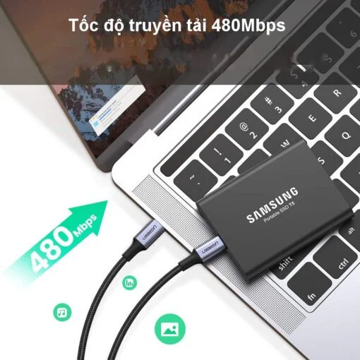 Cáp dữ liệu USB Type-c ,truyền dữ liệu từ máy tính ra điện thoại dài 1.5m màu đen Ugreen US316 (70428) — ảnh 6