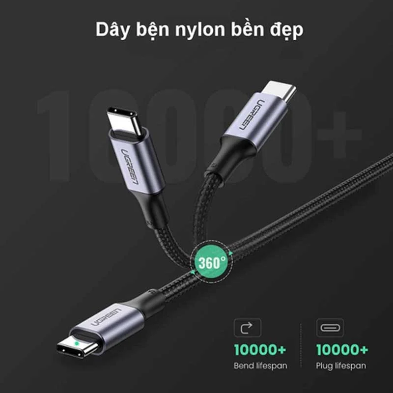 Cáp dữ liệu USB Type-c ,truyền dữ liệu từ máy tính ra điện thoại dài 3m màu đen Ugreen US316 (90120) — ảnh 3