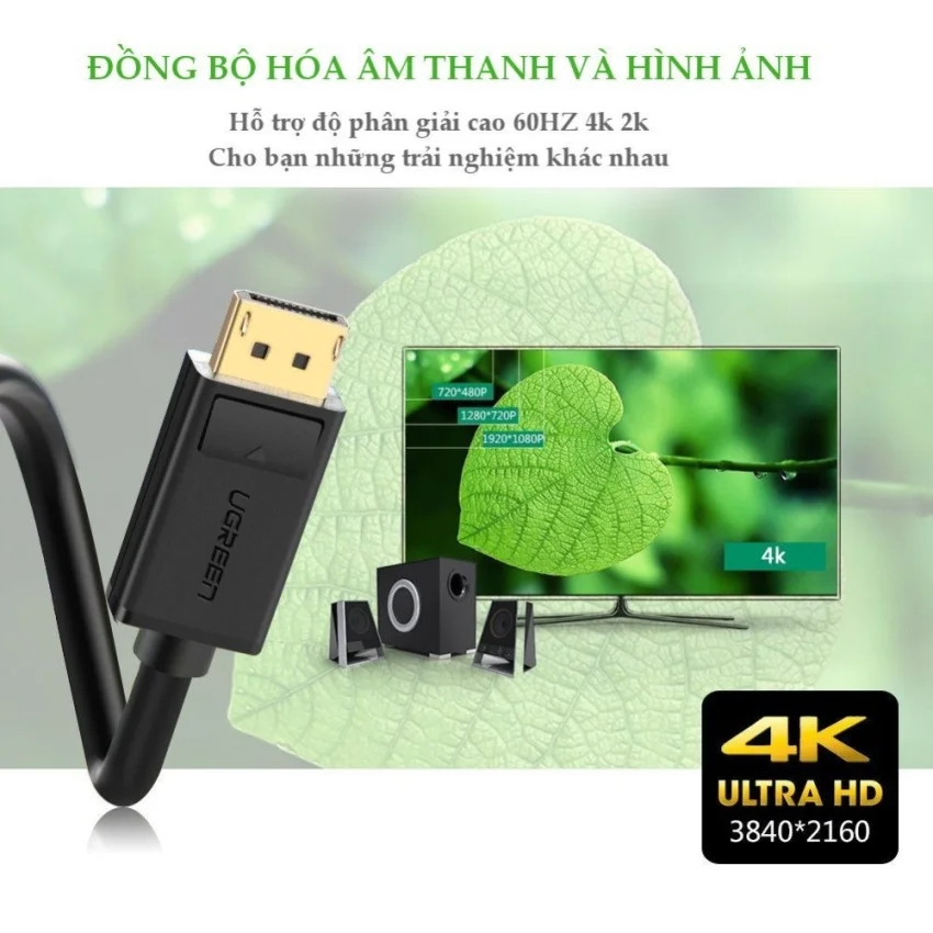Cáp dữ liệu VIDEO Displayport truyền âm thanh hình ảnh dài 5M màu đen Ugreen (10213) — ảnh 10