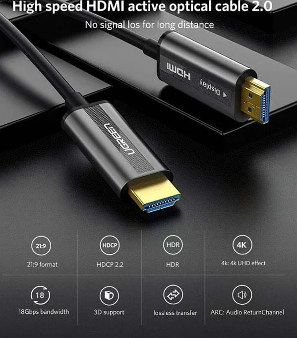 Cáp dữ liệu HDMI 2.0 truyền âm thanh hình ảnh dài 20M Ugreen 50216