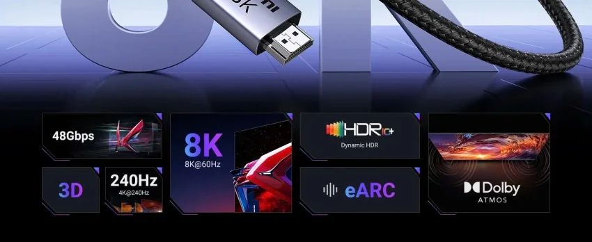 Cáp HDMI 2.1 dài 2M Ugreen 25910 HD171, 48Gbps 8K@60Hz 4K@240Hz, HDCP 2.2&2.3, eARC HDR