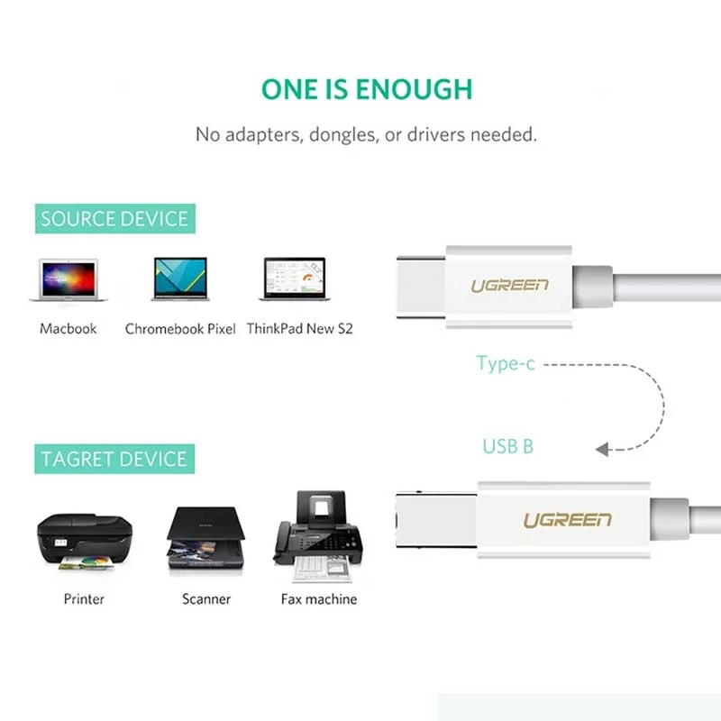 Cáp máy in chuẩn Type-c ra cổng máy in USB 2.0 Type B dài 1M cao cấp Ugreen (40560)