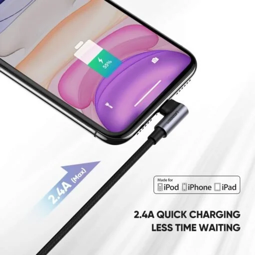Cáp sạc iPhone/ iPad UGREEN US299 – Đầu bẻ vuông góc chống gập gãy – Tốc độ truyền dữ liệu 480Mbps