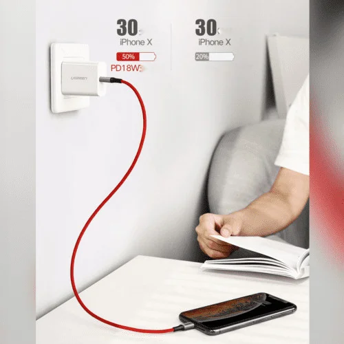 Cáp Sạc Lightning Type C Ugreen US298 20309 – Sạc Nhanh, Truyền Dữ Liệu, Màu Đỏ, 1M — ảnh 5
