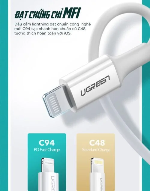 Cáp sạc nhanh IPhone Type C 18W truyền dữ liệu UGREEN US171