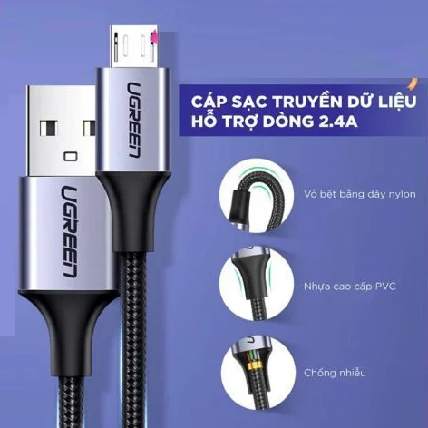 Cáp sạc nhanh Micro USB UGREEN US290 Sạc ổn định 2A – Vỏ sợi bện siêu bền