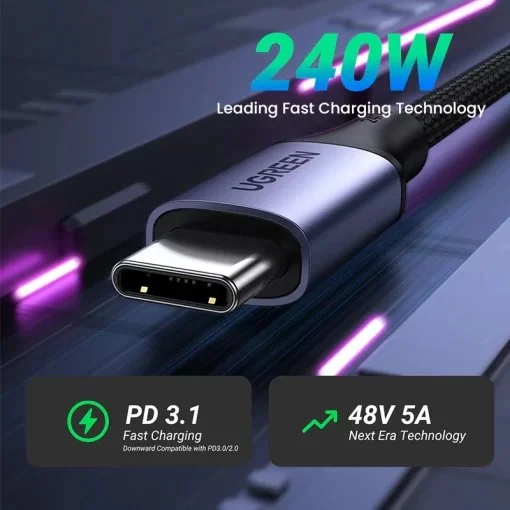 Cáp sạc nhanh Type C 240W Ugreen US535 90440 sạc và truyền dữ liệu dài 2M